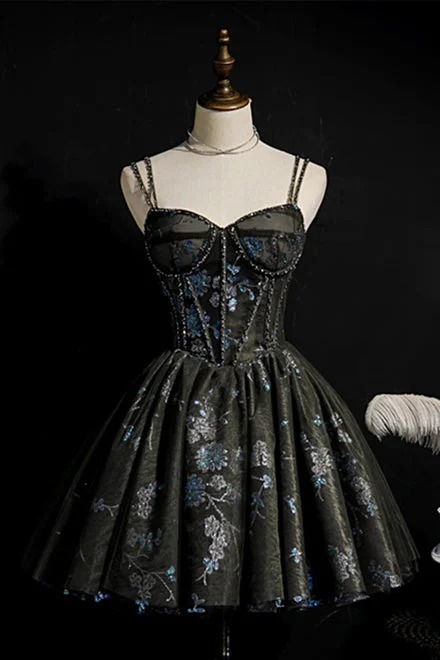 Dark Grey Beaded Double Straps Sequins-Embroidered Homecoming Dress Sparkly Mini Sequin Dark Grey Beaded Double Straps Sequins-Embroidered Homecoming Dress Sparkly Mini Sequin
