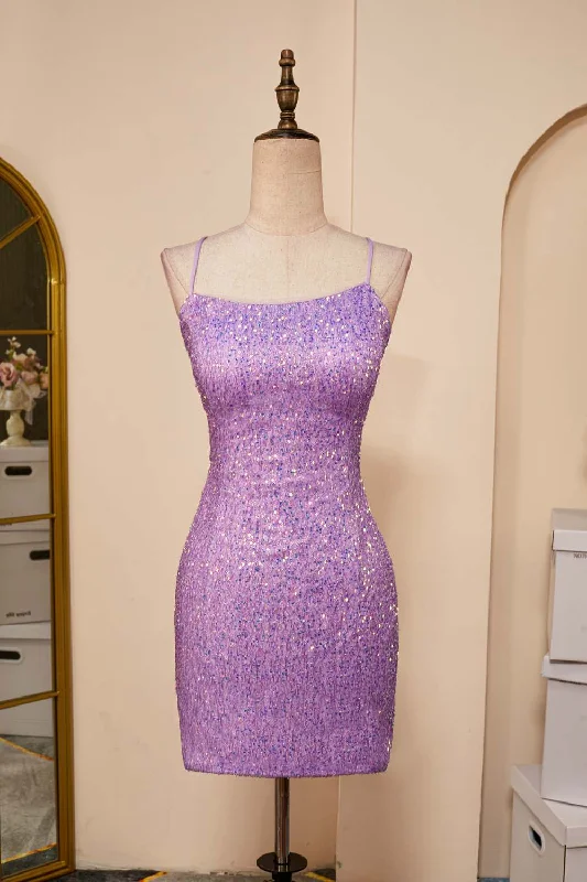 Lavender Sequins Sheath Lace-Up Homecoming Dress Colorful Sequin Dress