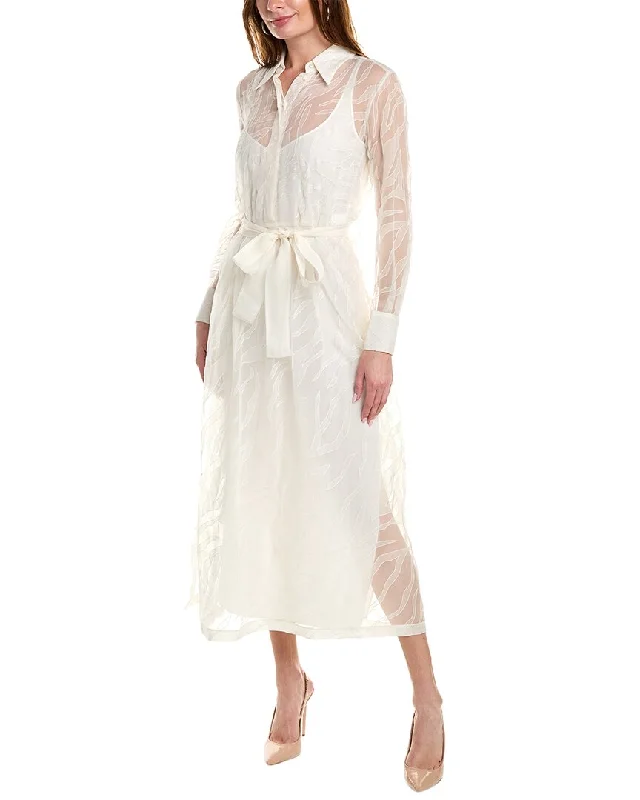 Brunello Cucinelli Embroidered Burnout Silk Shirtdress Button-down Shirt Dress