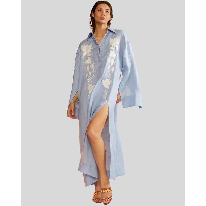 EMBROIDERED HEMP SHIRT DRESS Elegant Shirt Gown