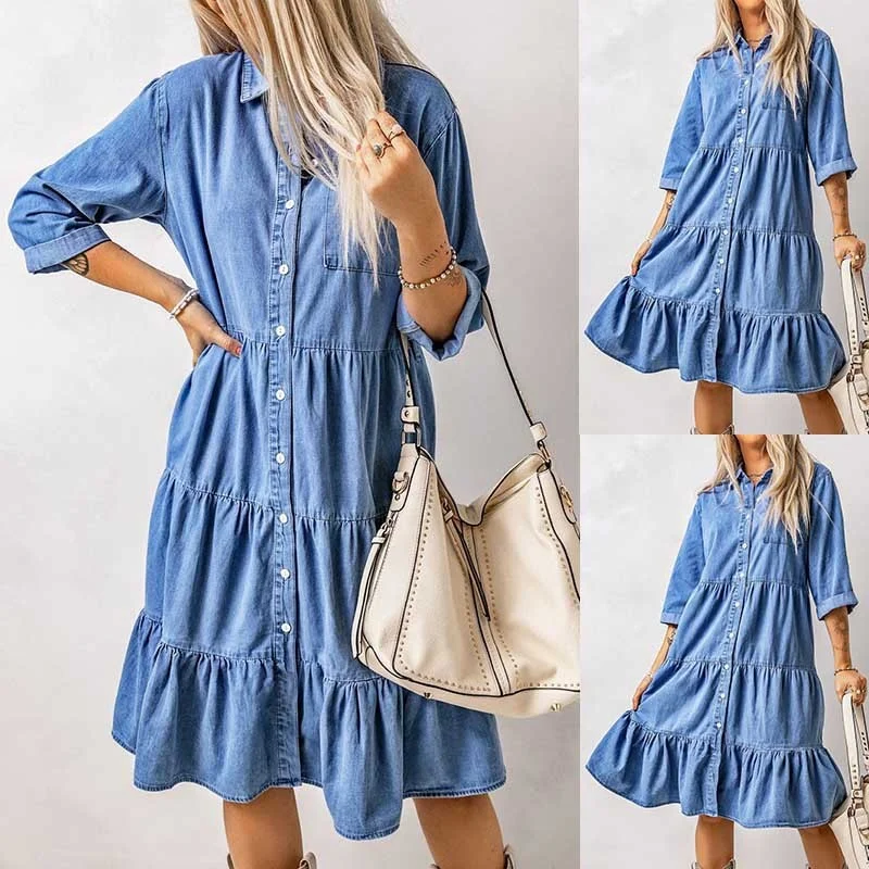 Spring And Summer Dress Denim Button Shirt Relaxed Shirt Dress