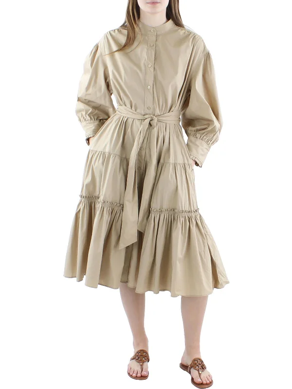 Womens Woven Blouson Sleeves Shirtdress A-line Shirt Dress