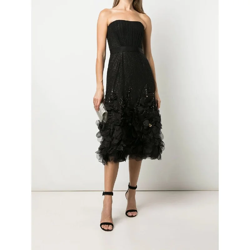 Strapless Glitter Tea-Length Tulle Gown Tulle Skirt Dress